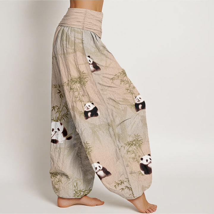 Buddha Stones Pure Cotton Panda Bamboo Pattern Women's Elastic Waist Harem Pants - image 7