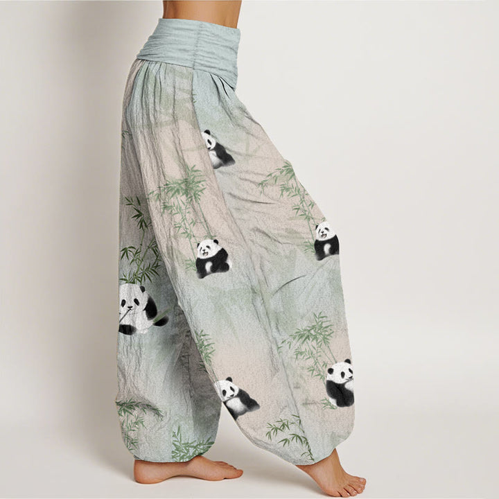Buddha Stones Pure Cotton Panda Bamboo Pattern Women's Elastic Waist Harem Pants - image 2