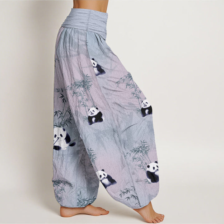 Buddha Stones Pure Cotton Panda Bamboo Pattern Women's Elastic Waist Harem Pants - image 10