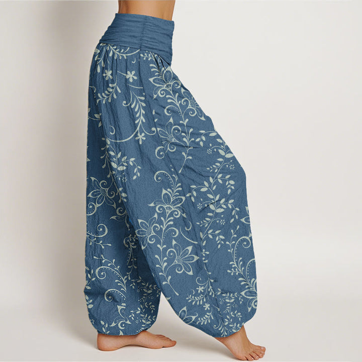 Buddha Stones Pure Cotton Casual Flowers Vine Design Women's Elastic Waist Harem Pants - image 2