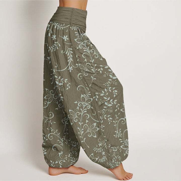Buddha Stones Pure Cotton Casual Flowers Vine Design Women's Elastic Waist Harem Pants - image 7