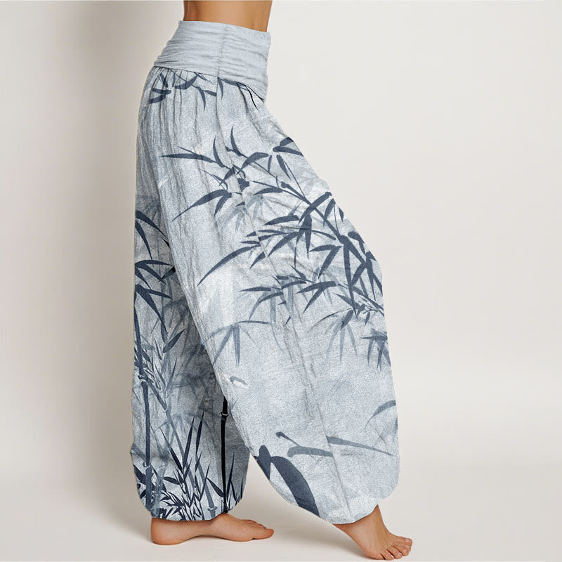 Buddha Stones Pure Cotton Casual Bamboo Leaves Women's Elastic Waist Harem Pants - image 10