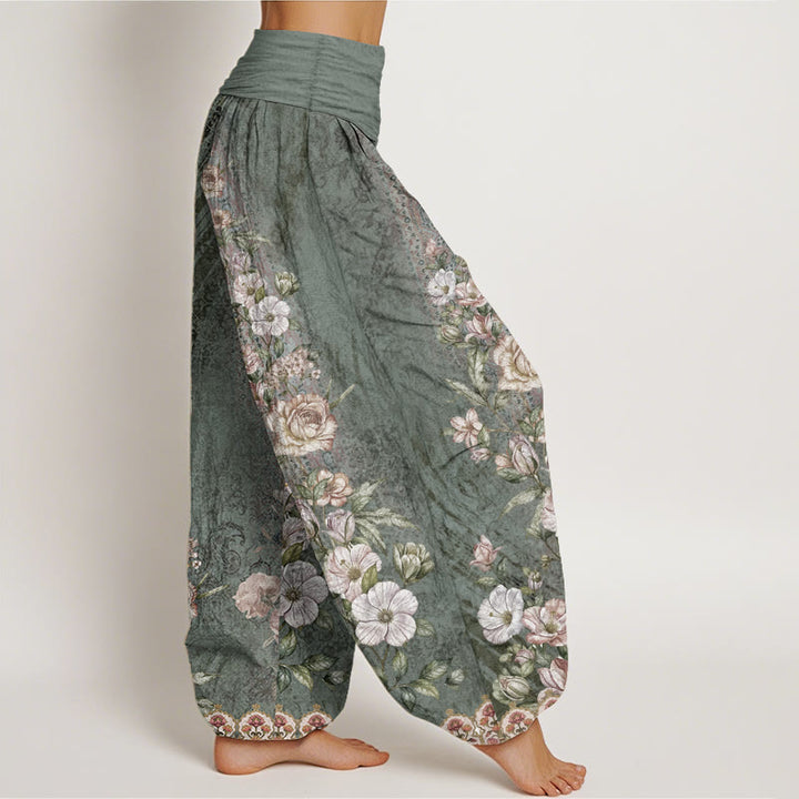 Buddha Stones Pure Cotton Ethnic Floral Ethnic Totem Pattern Women's Elastic Waist Harem Pants - image 2