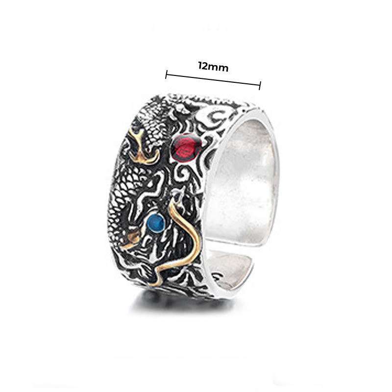 Buddha Stones Vintage Dragon Pattern Copper Plated Silver Balance Ring - image 4