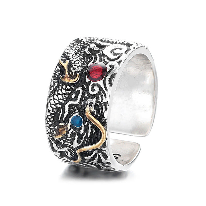 Buddha Stones Vintage Dragon Pattern Copper Plated Silver Balance Ring - image 5