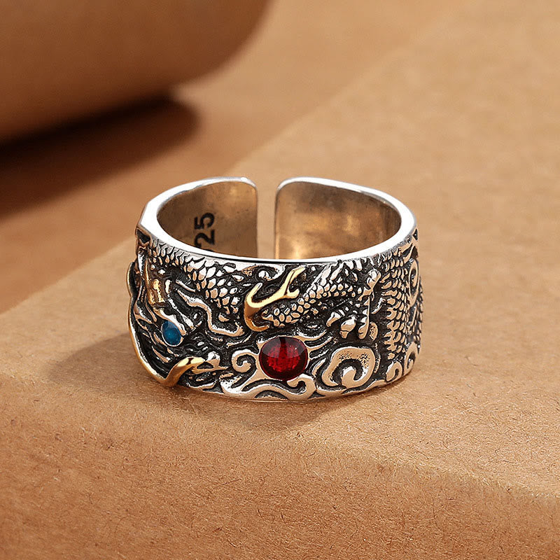 Buddha Stones Vintage Dragon Pattern Copper Plated Silver Balance Ring - image 2