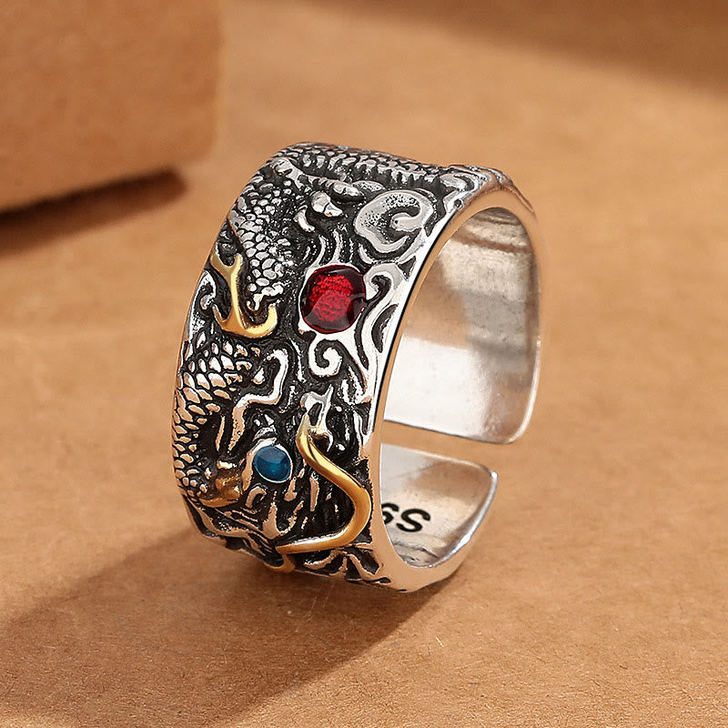 Buddha Stones Vintage Dragon Pattern Copper Plated Silver Balance Ring - Copper - image 0