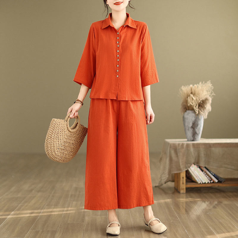 Buddha Stones 2pcs Casual Women's Stand Collar Shirt Loose Pants Meditation Clothing Set - image 14