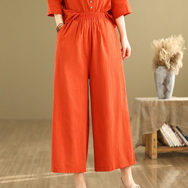 Buddha Stones 2pcs Casual Women's Stand Collar Shirt Loose Pants Meditation Clothing Set - image 13
