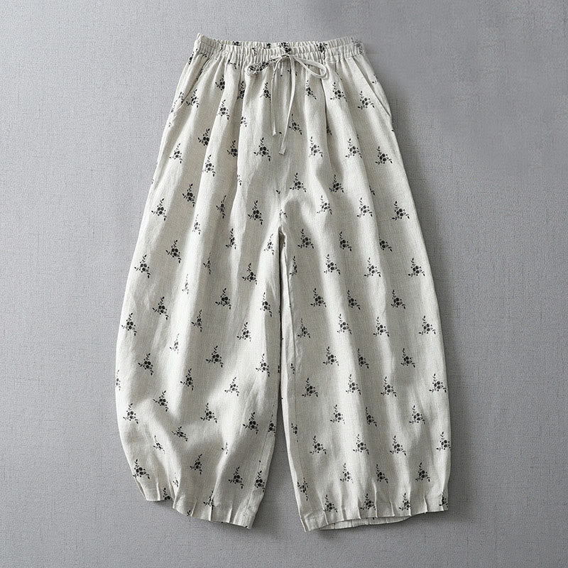 Buddha Stones Polka Dot Floral Pattern Pattern Women's Cotton Linen Harem Pants With Pockets - Floral Pattern - US12，UK/AU16，EU44 (2XL) - image 0