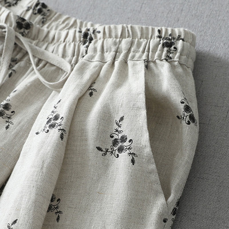 Buddha Stones Polka Dot Floral Pattern Pattern Women's Cotton Linen Harem Pants With Pockets - image 1