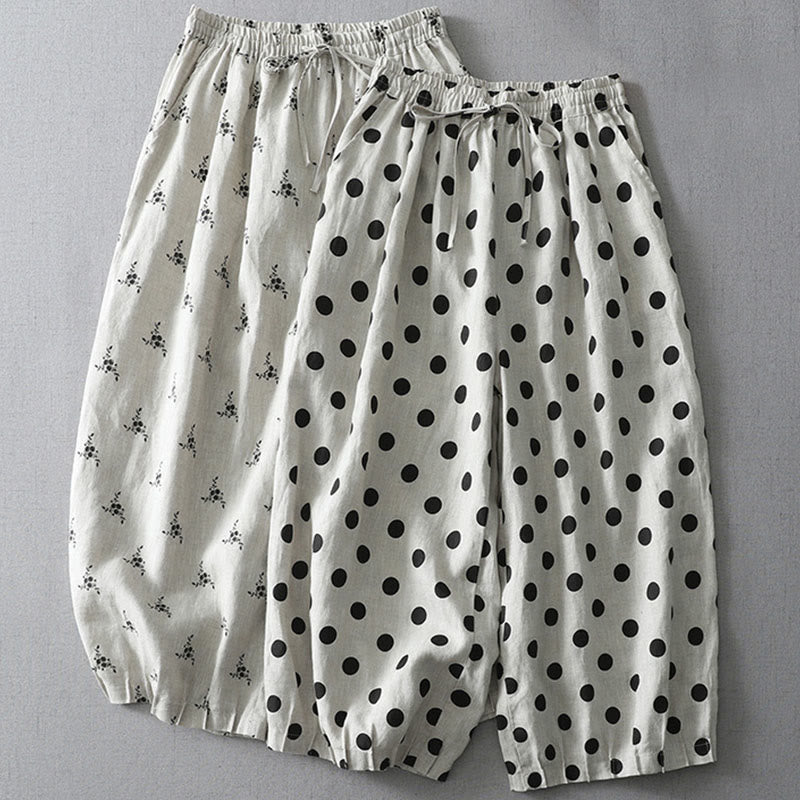 Buddha Stones Polka Dot Floral Pattern Pattern Women's Cotton Linen Harem Pants With Pockets - image 14