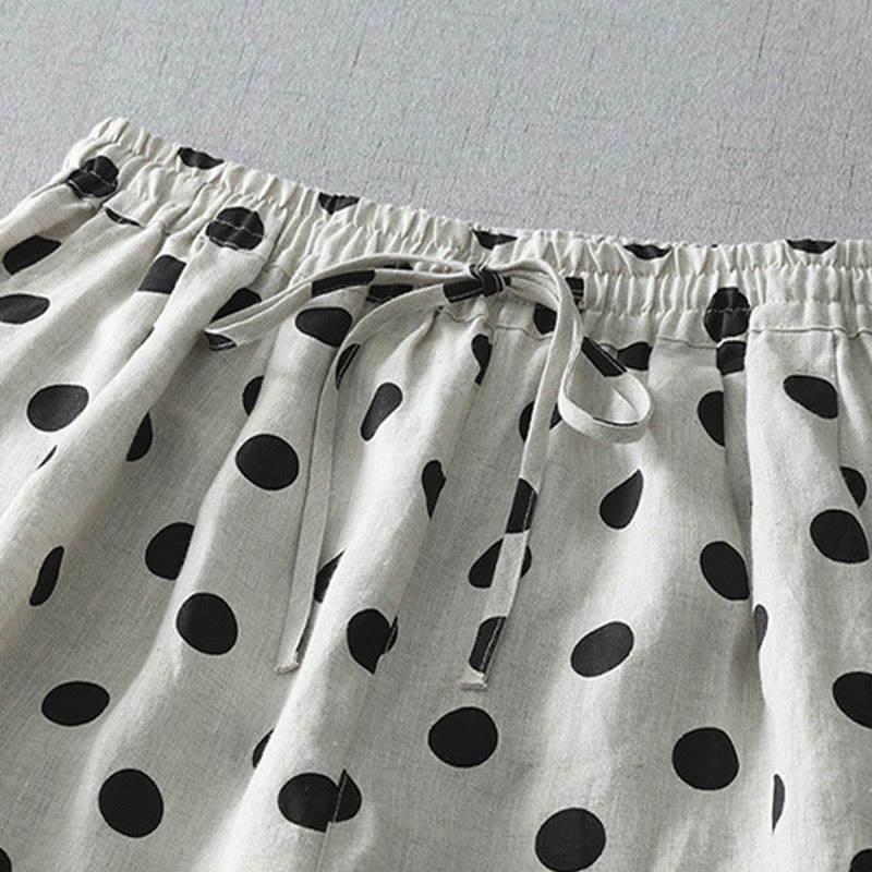 Buddha Stones Polka Dot Floral Pattern Pattern Women's Cotton Linen Harem Pants With Pockets - image 13