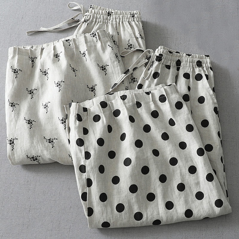 Buddha Stones Polka Dot Floral Pattern Pattern Women's Cotton Linen Harem Pants With Pockets - image 15