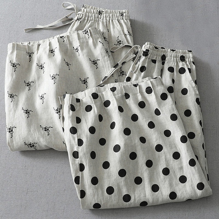 Buddha Stones Polka Dot Floral Pattern Pattern Women's Cotton Linen Harem Pants With Pockets - image 15