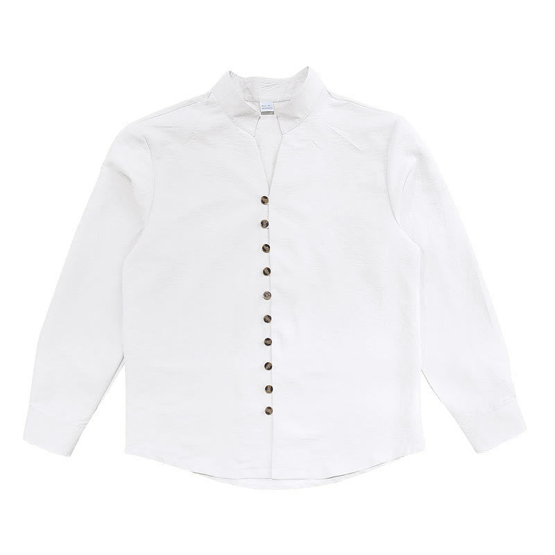 Buddha Stones Solid Color Buttons Fall Long Sleeve Men's Shirt - image 11