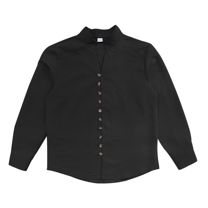 Buddha Stones Solid Color Buttons Fall Long Sleeve Men's Shirt - image 17