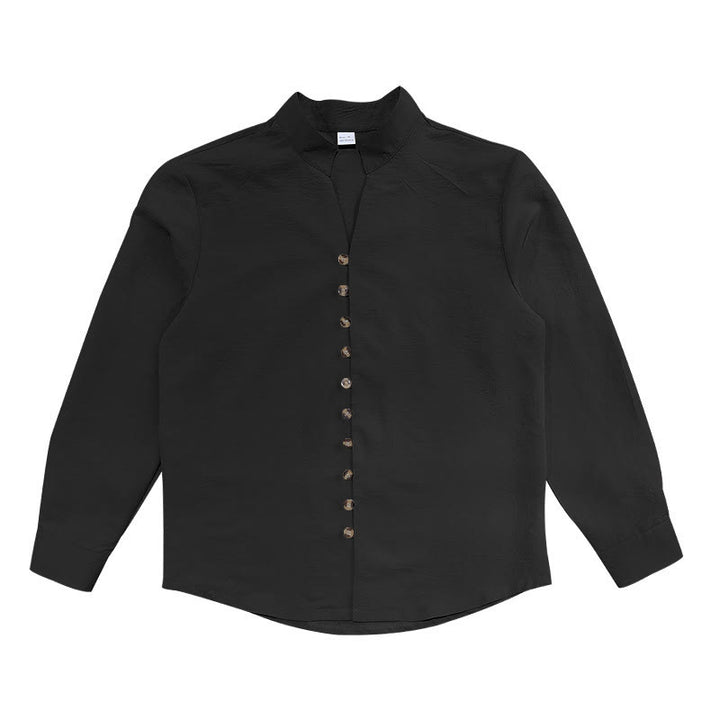 Buddha Stones Solid Color Buttons Fall Long Sleeve Men's Shirt - image 17