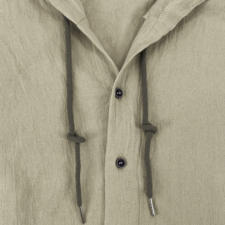 Buddha Stones Solid Color Long Sleeve Hooded Drawstring Buttons Cotton Men's Shirt - image 16