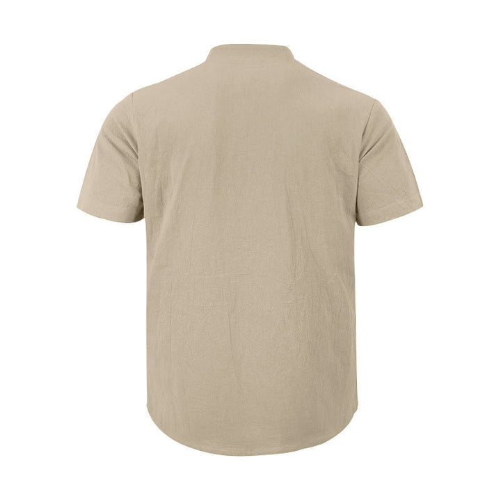 Buddha Stones Solid Summer Short Sleeve Half Buttons Linen Men's Shirt - image 14