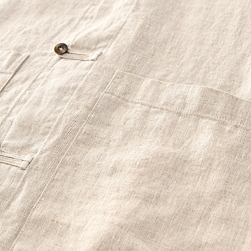 Buddha Stones Solid Summer Short Sleeve Buttons Linen Men's Shirt With Pockets - image 5
