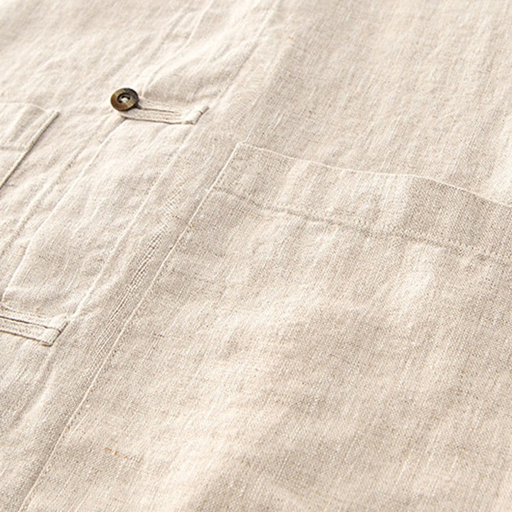 Buddha Stones Solid Summer Short Sleeve Buttons Linen Men's Shirt With Pockets - image 5