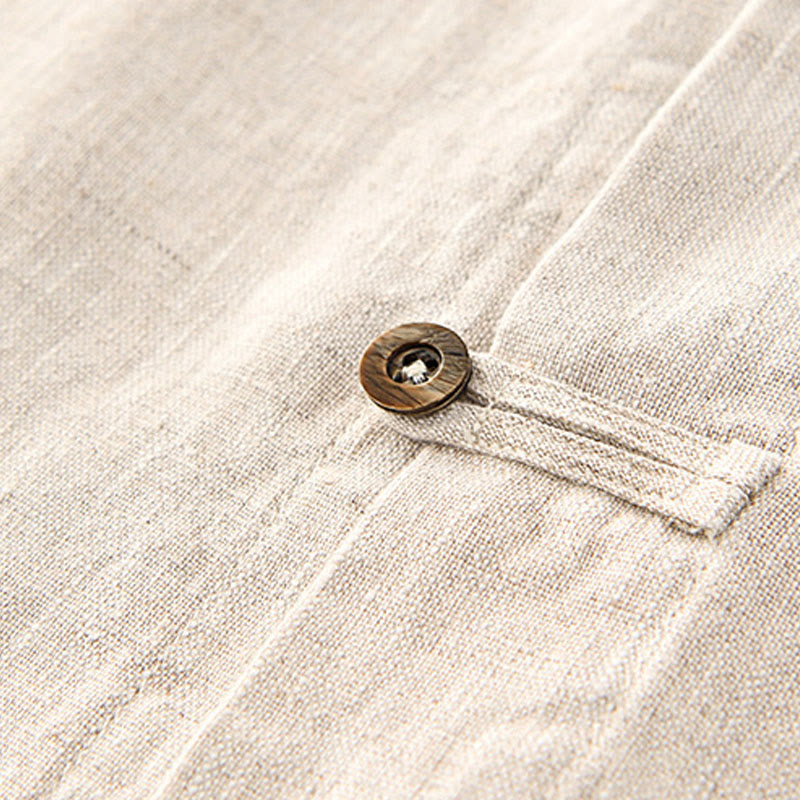 Buddha Stones Solid Summer Short Sleeve Buttons Linen Men's Shirt With Pockets - image 4