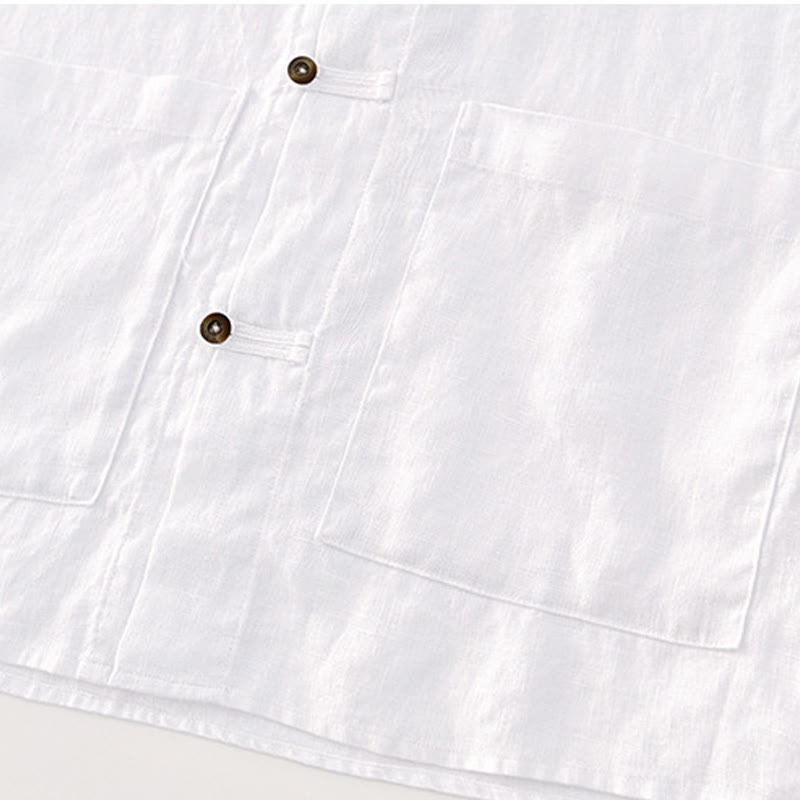 Buddha Stones Solid Summer Short Sleeve Buttons Linen Men's Shirt With Pockets - image 12