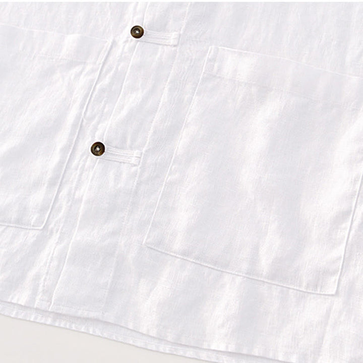 Buddha Stones Solid Summer Short Sleeve Buttons Linen Men's Shirt With Pockets - image 12