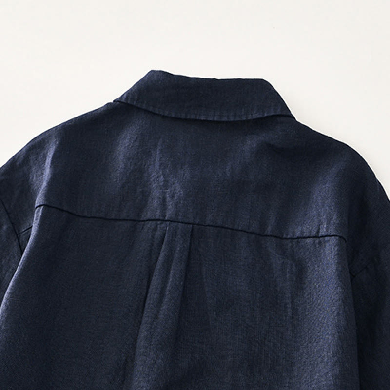 Buddha Stones Solid Summer Short Sleeve Buttons Linen Men's Shirt With Pockets - image 17