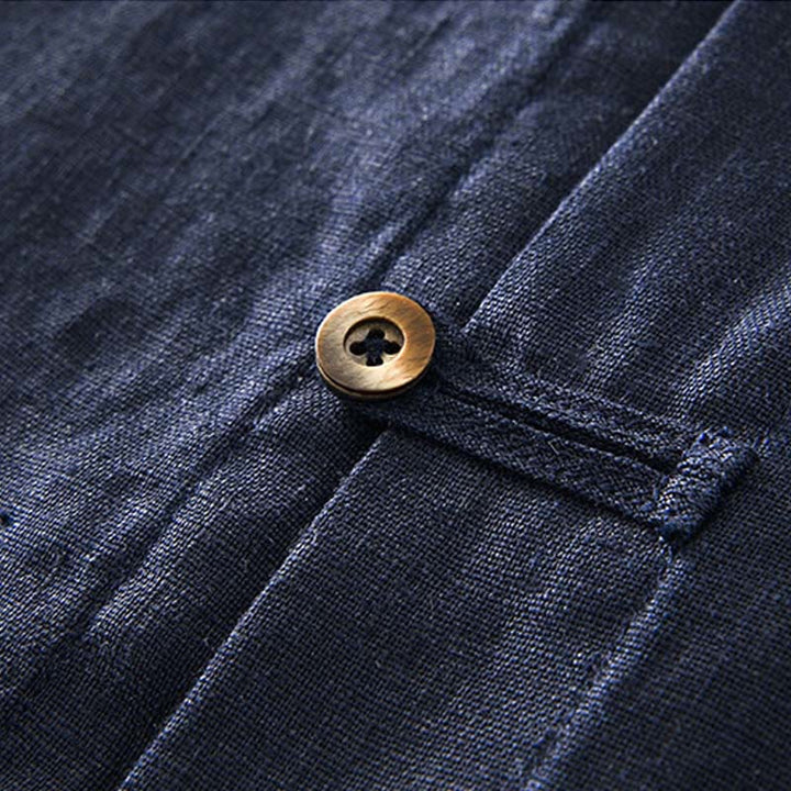 Buddha Stones Solid Summer Short Sleeve Buttons Linen Men's Shirt With Pockets - image 18