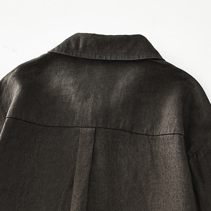 Buddha Stones Solid Summer Short Sleeve Buttons Linen Men's Shirt With Pockets - image 24