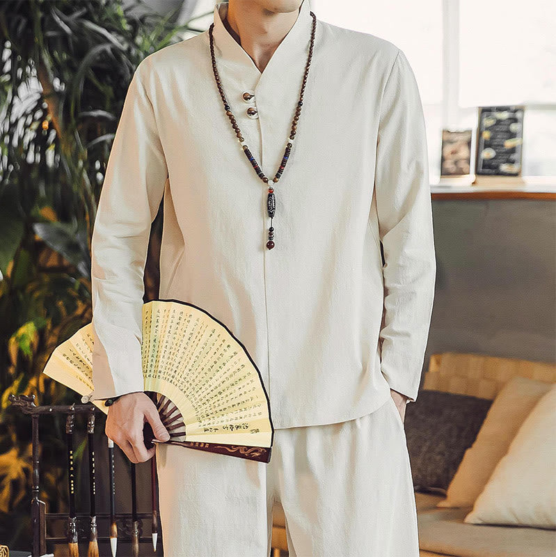 Buddha Stones 2Pcs Shirt Ankle-Length Pants With Pockets Men's Meditation Cloth Set - image 7