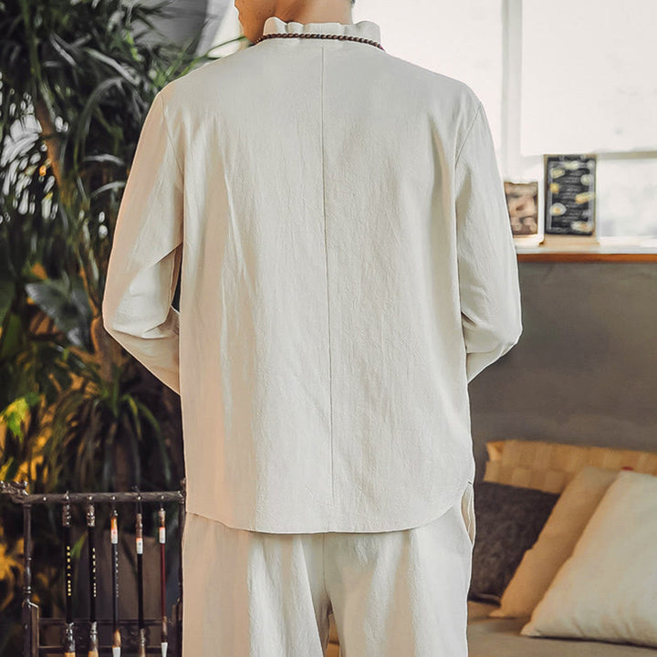 Buddha Stones 2Pcs Shirt Ankle-Length Pants With Pockets Men's Meditation Cloth Set - image 5