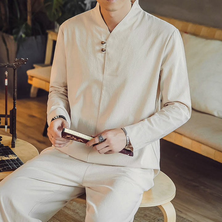 Buddha Stones 2Pcs Shirt Ankle-Length Pants With Pockets Men's Meditation Cloth Set - image 8