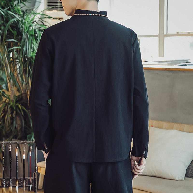 Buddha Stones 2Pcs Shirt Ankle-Length Pants With Pockets Men's Meditation Cloth Set - image 13