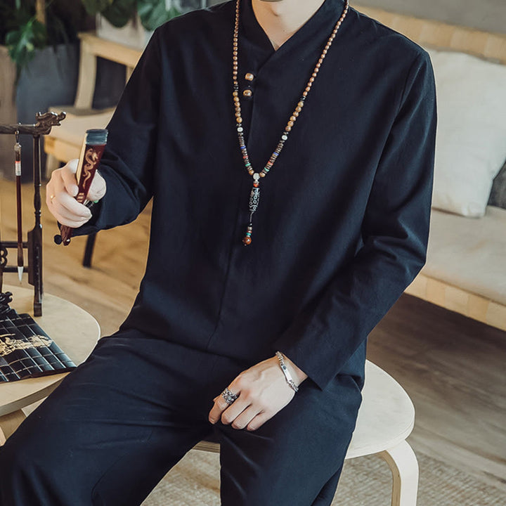 Buddha Stones 2Pcs Shirt Ankle-Length Pants With Pockets Men's Meditation Cloth Set - image 14