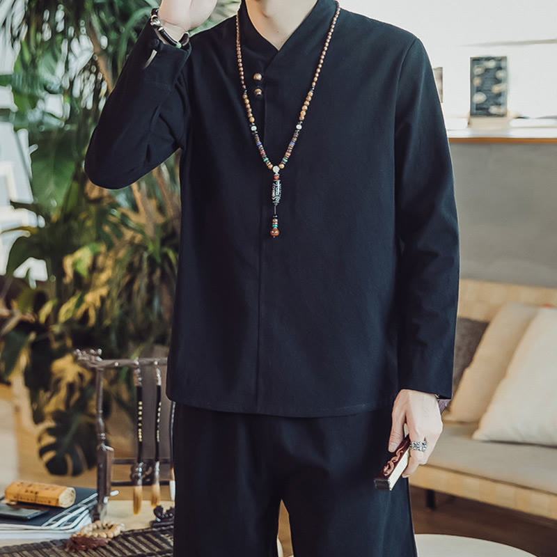 Buddha Stones 2Pcs Shirt Ankle-Length Pants With Pockets Men's Meditation Cloth Set - image 17