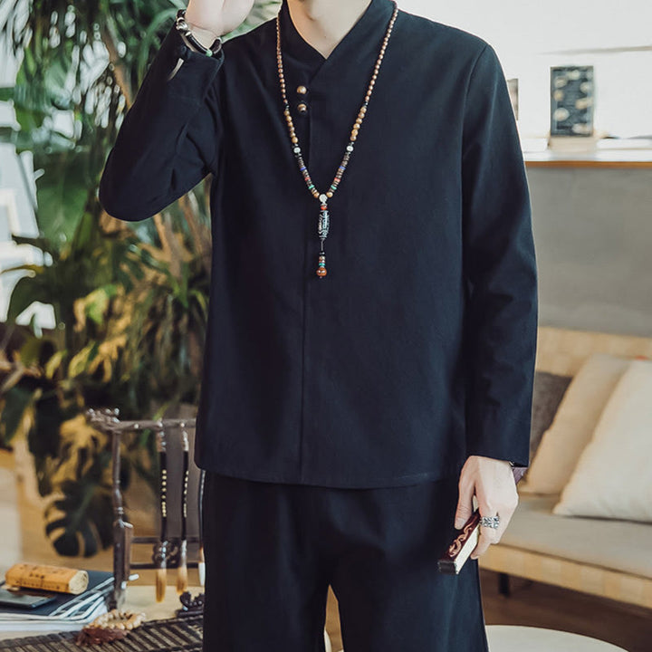 Buddha Stones 2Pcs Shirt Ankle-Length Pants With Pockets Men's Meditation Cloth Set - image 17