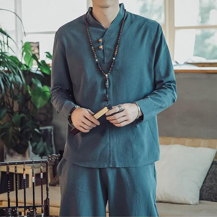 Buddha Stones 2Pcs Shirt Ankle-Length Pants With Pockets Men's Meditation Cloth Set - image 22