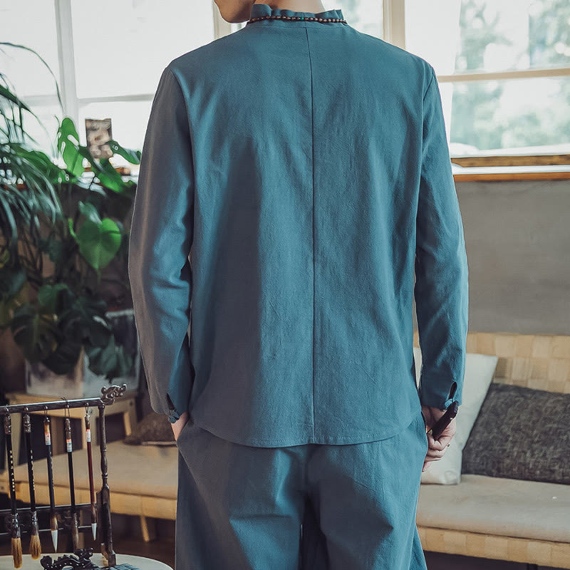 Buddha Stones 2Pcs Shirt Ankle-Length Pants With Pockets Men's Meditation Cloth Set - image 23