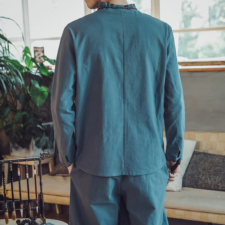 Buddha Stones 2Pcs Shirt Ankle-Length Pants With Pockets Men's Meditation Cloth Set - image 23