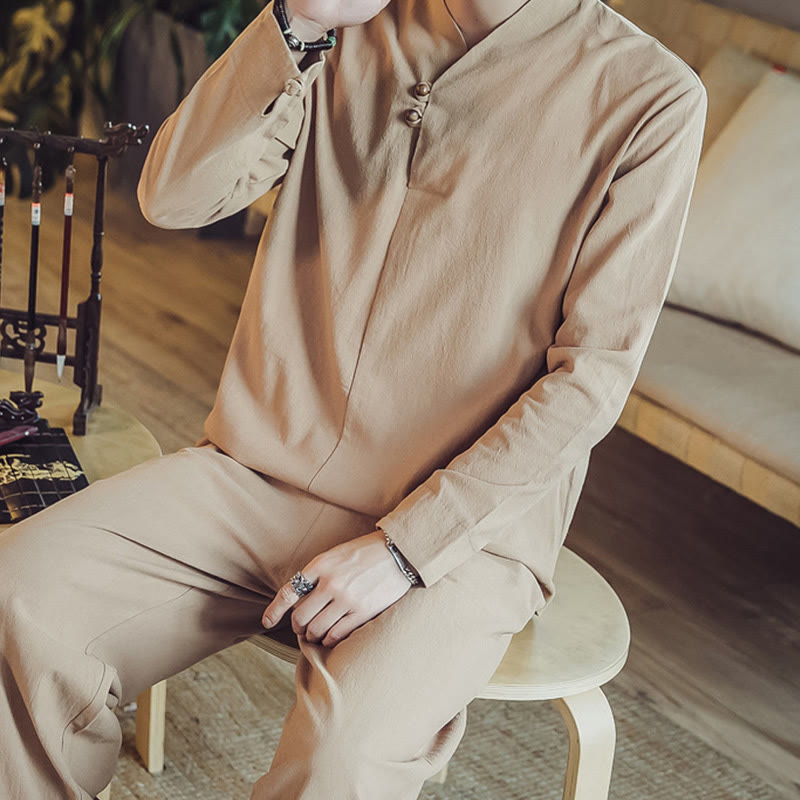 Buddha Stones 2Pcs Shirt Ankle-Length Pants With Pockets Men's Meditation Cloth Set - image 32