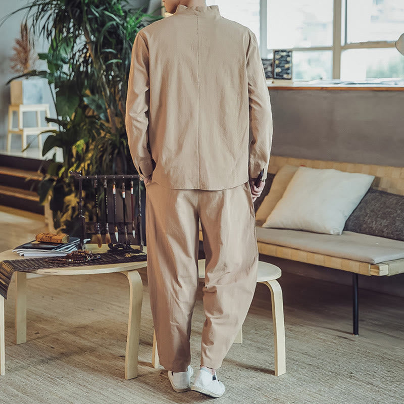 Buddha Stones 2Pcs Shirt Ankle-Length Pants With Pockets Men's Meditation Cloth Set - image 28