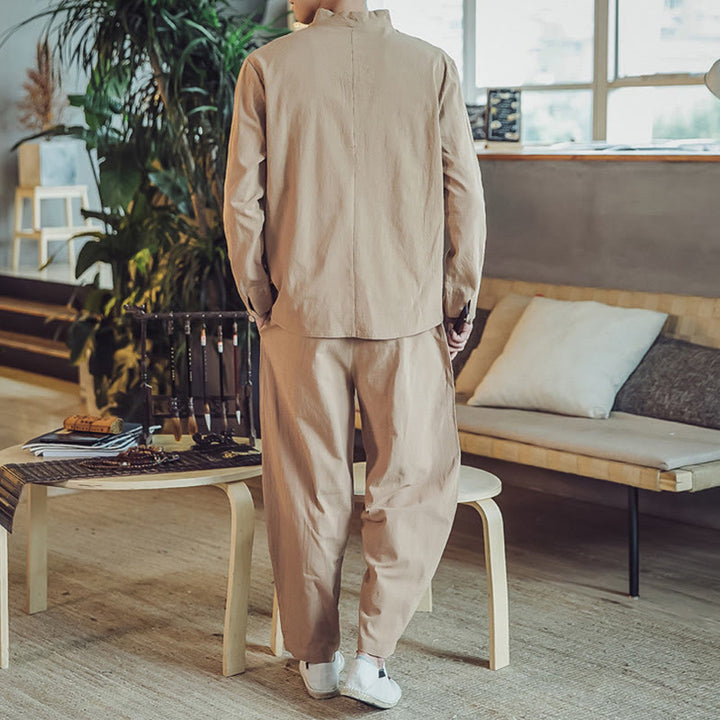 Buddha Stones 2Pcs Shirt Ankle-Length Pants With Pockets Men's Meditation Cloth Set - image 28