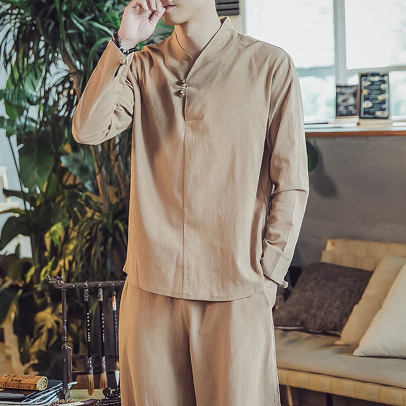 Buddha Stones 2Pcs Shirt Ankle-Length Pants With Pockets Men's Meditation Cloth Set - image 30