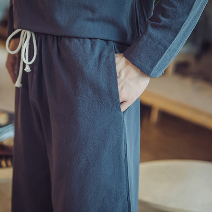 Buddha Stones 2Pcs Shirt Ankle-Length Pants With Pockets Men's Meditation Cloth Set - image 47