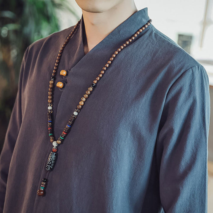 Buddha Stones 2Pcs Shirt Ankle-Length Pants With Pockets Men's Meditation Cloth Set - image 44