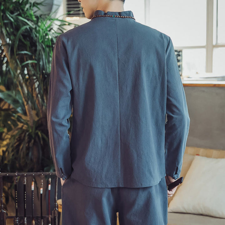 Buddha Stones 2Pcs Shirt Ankle-Length Pants With Pockets Men's Meditation Cloth Set - image 39