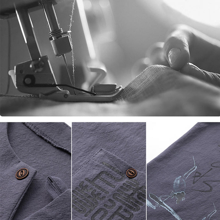 Buddha Stones 2Pcs Chinese Characters Crane Cotton Shirt Pants With Pockets Men's Meditation Cloth Set - image 27